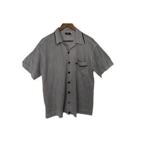 Stylish Positano Mens Shirt Size L White Black Button Up Collared Short Sleeve